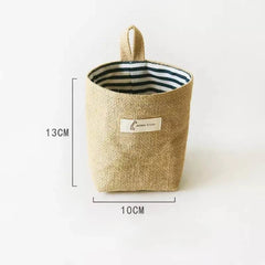 Cotton Linen Storage Basket Hanging Pocket Jute Bag